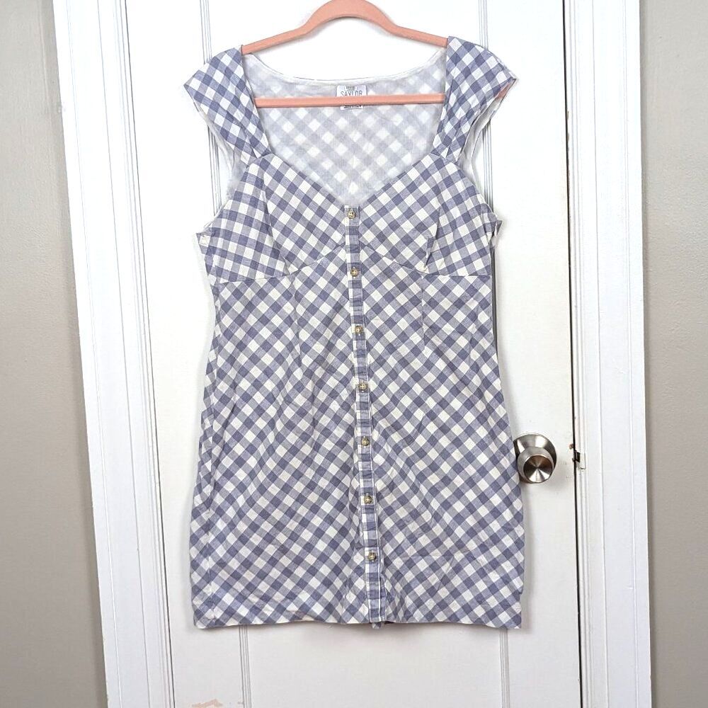 Saylor | Blue Gingham Cap Sleeve Button Front Dress Size Extra Large